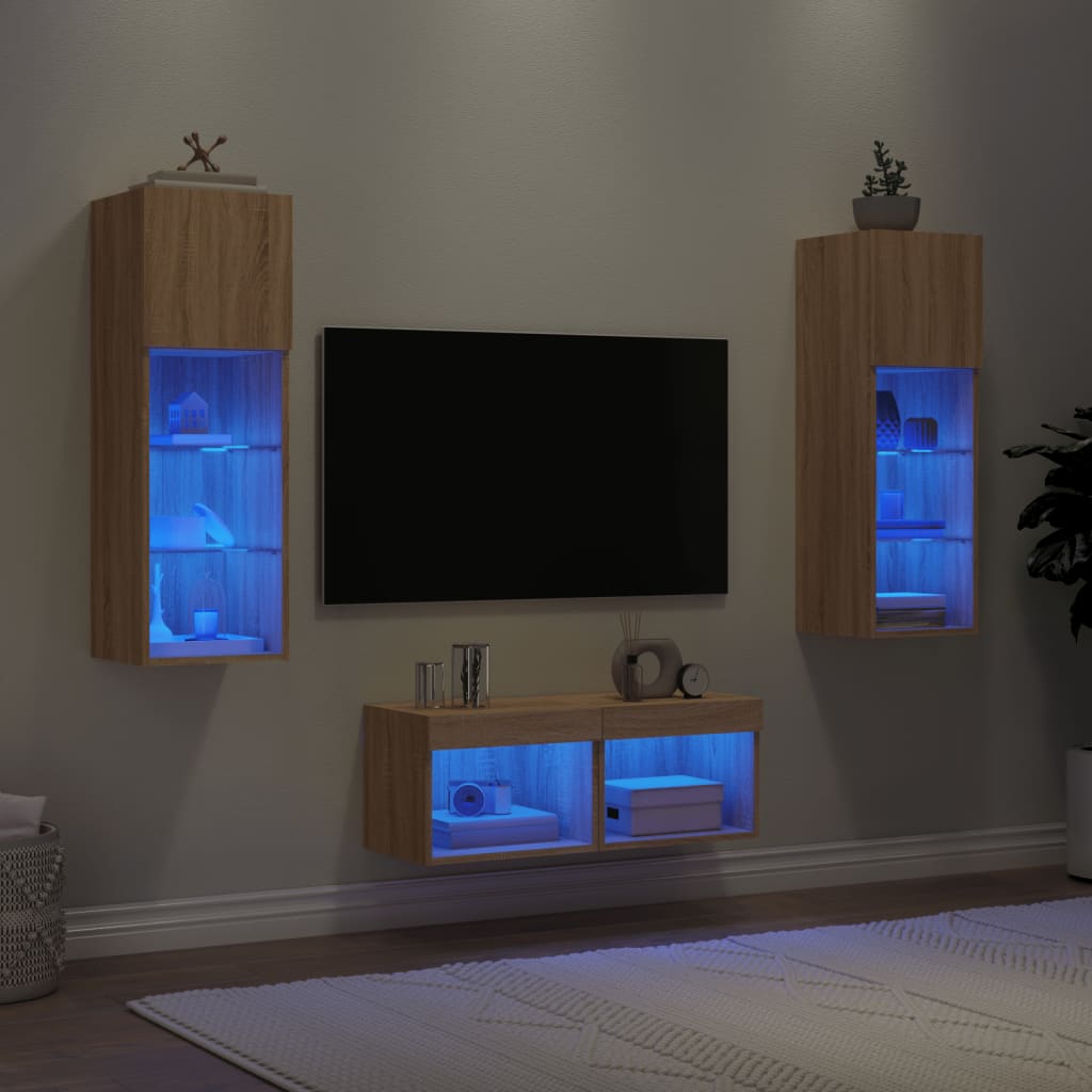 E-shop Multidom 4-dielne TV nástenné skrinky s LED svetlami dub sonoma