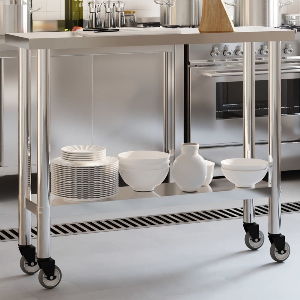 E-shop Multidom Kuchynský pracovný stôl s kolieskami 110x30x85 cm oceľ