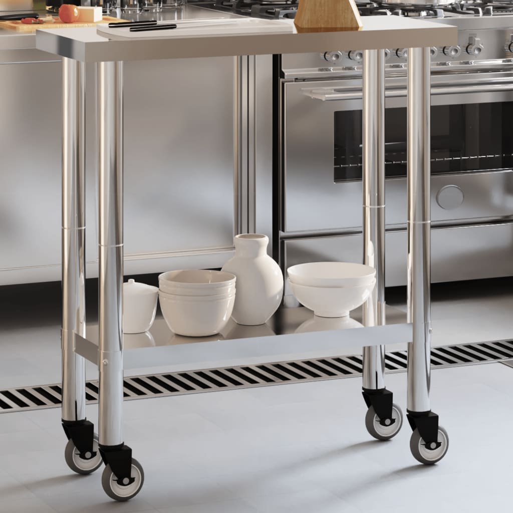 E-shop Multidom Kuchynský pracovný stôl s kolieskami 82,5x30x85 cm oceľ