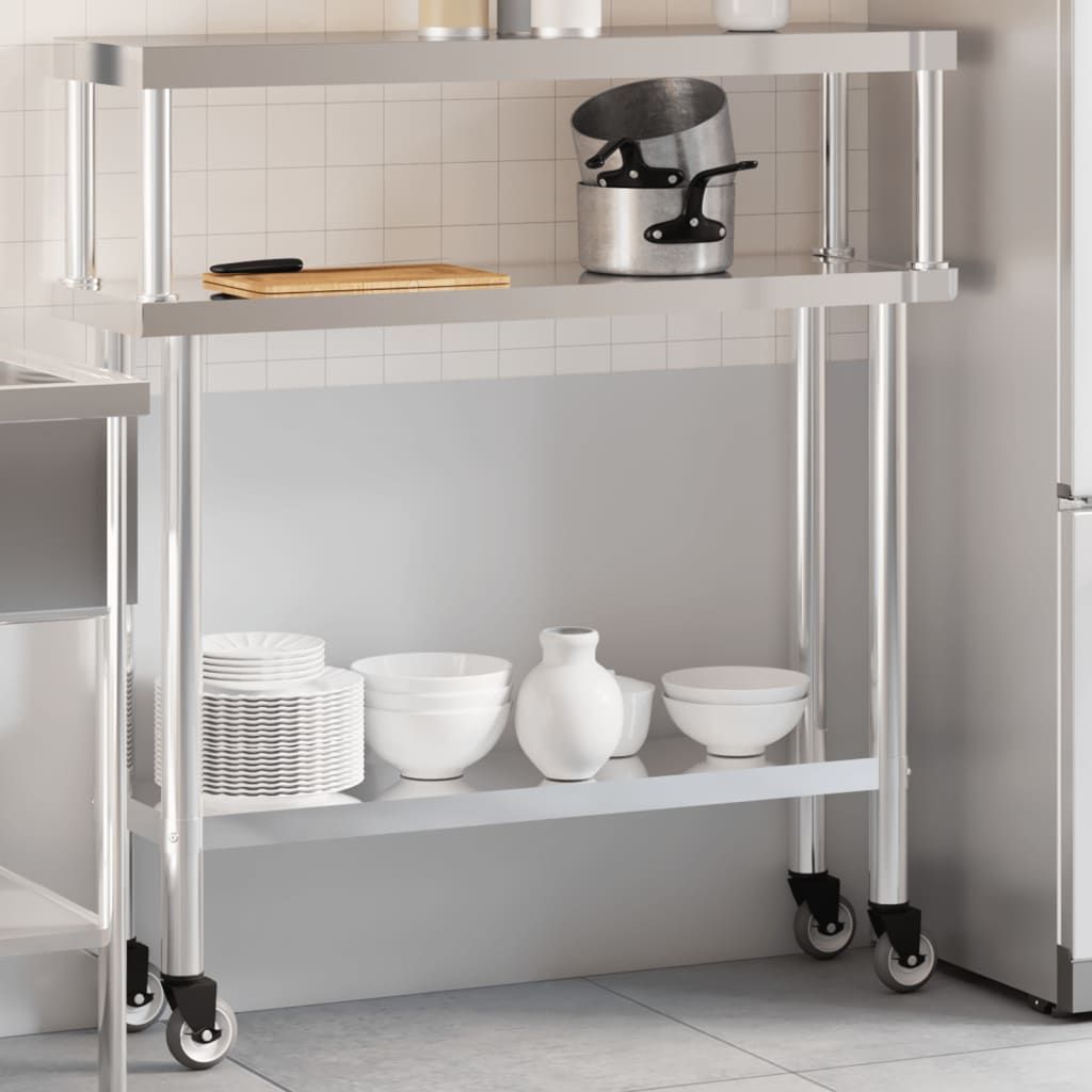 E-shop Multidom Kuchynský pracovný stôl s policou 110x30x120 cm nehrdzav. oceľ