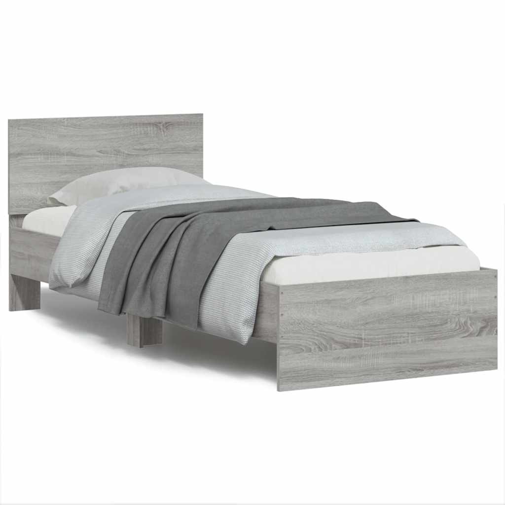 E-shop Multidom Posteľný rám s čelom a LED svetlami sivý sonoma 90x190 cm