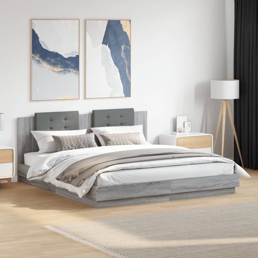 E-shop Multidom Posteľný rám s čelom a LED svetlami sivý sonoma 160x200 cm