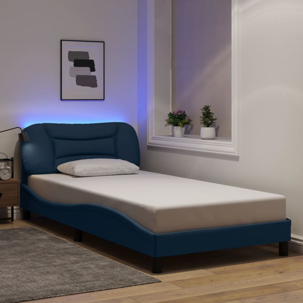 E-shop Multidom Rám postele s LED bez matraca Hvar Modrá 100x200 cm Látka