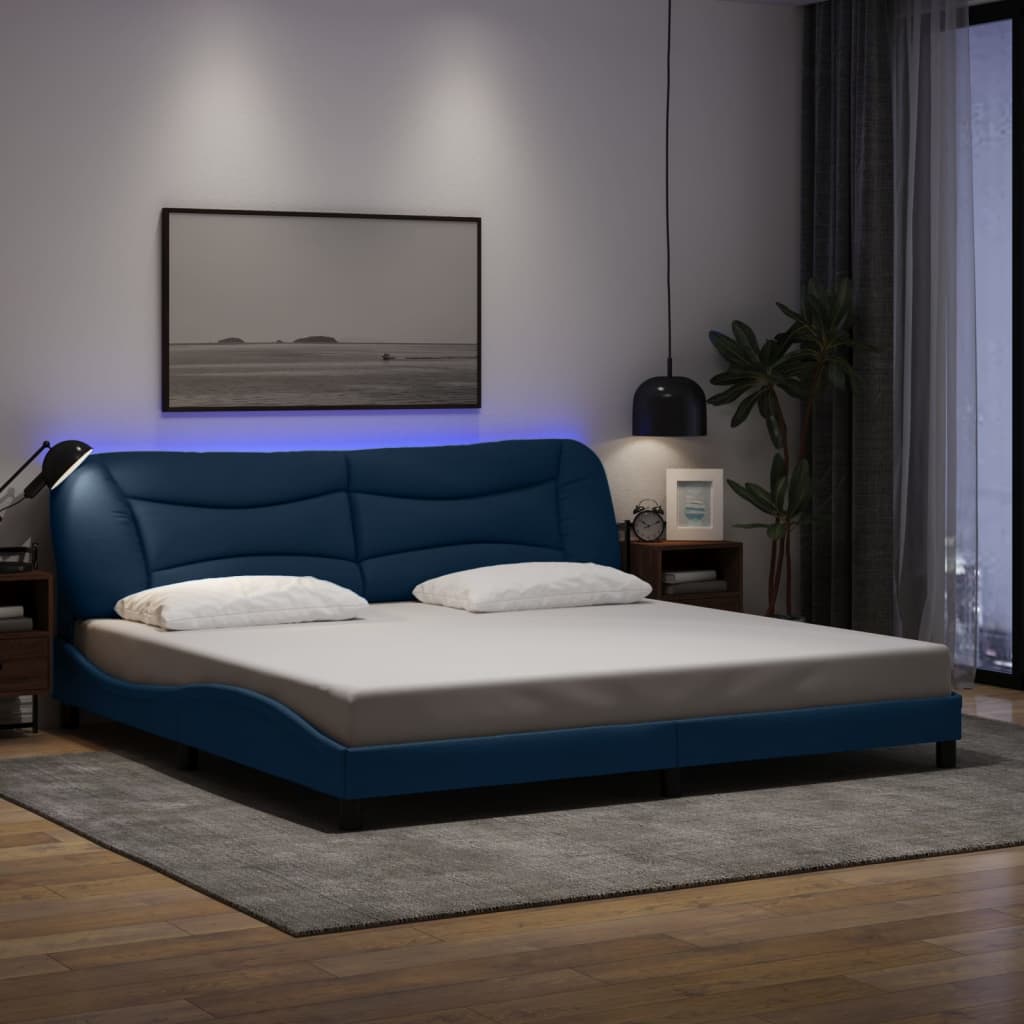 E-shop Multidom Rám postele s LED bez matraca Hvar modrá 200x200 cm látka