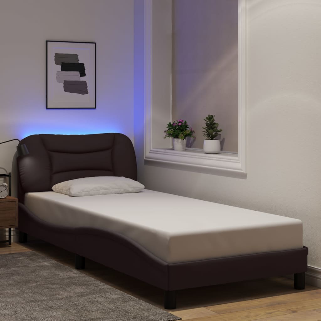 E-shop Multidom Rám postele s LED bez matraca Hvar tmavohnedý 80x200 cm látka