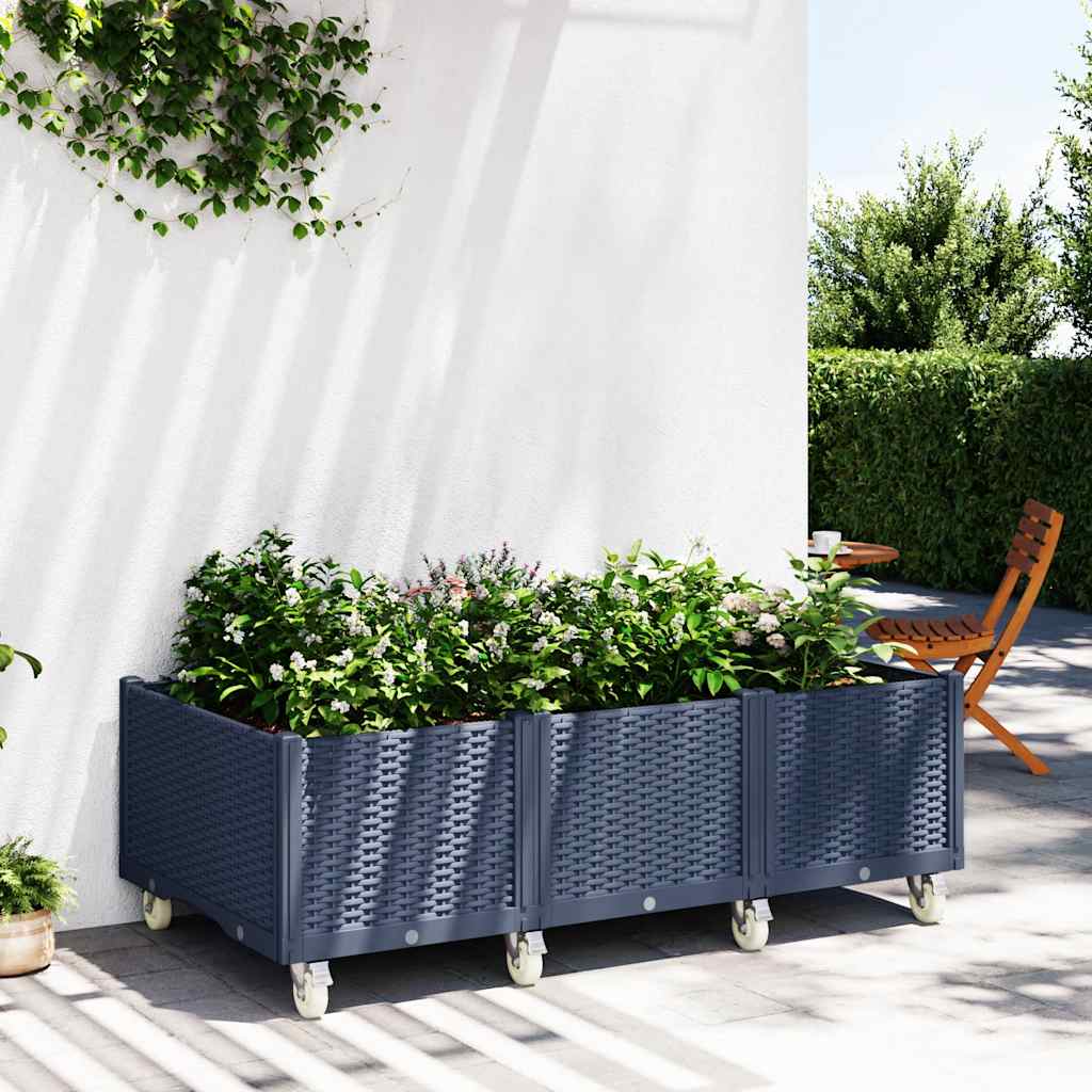 E-shop Multidom Záhradný kvetináč s kolieskami modrosivý 150x80x54 cm PP