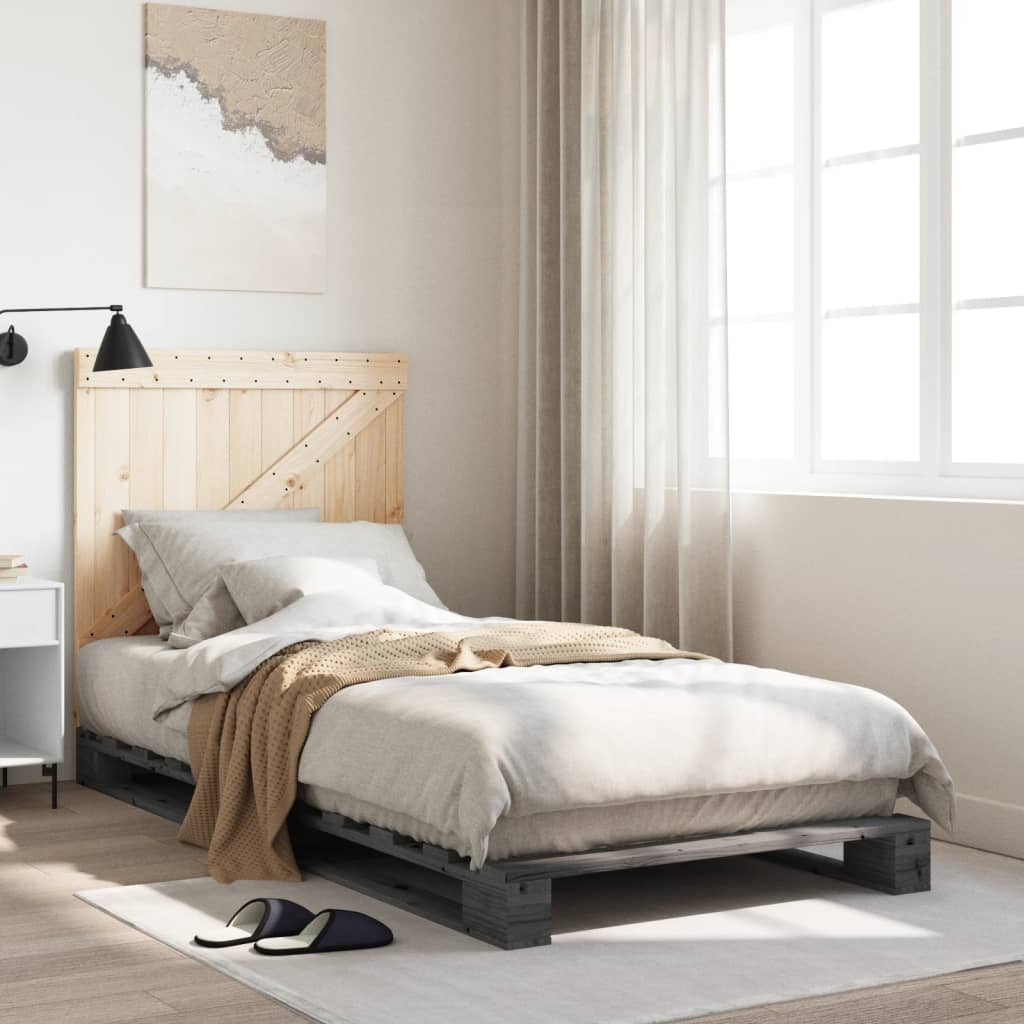 E-shop Multidom Posteľný rám s čelom sivý 90x200 cm masívna borovica