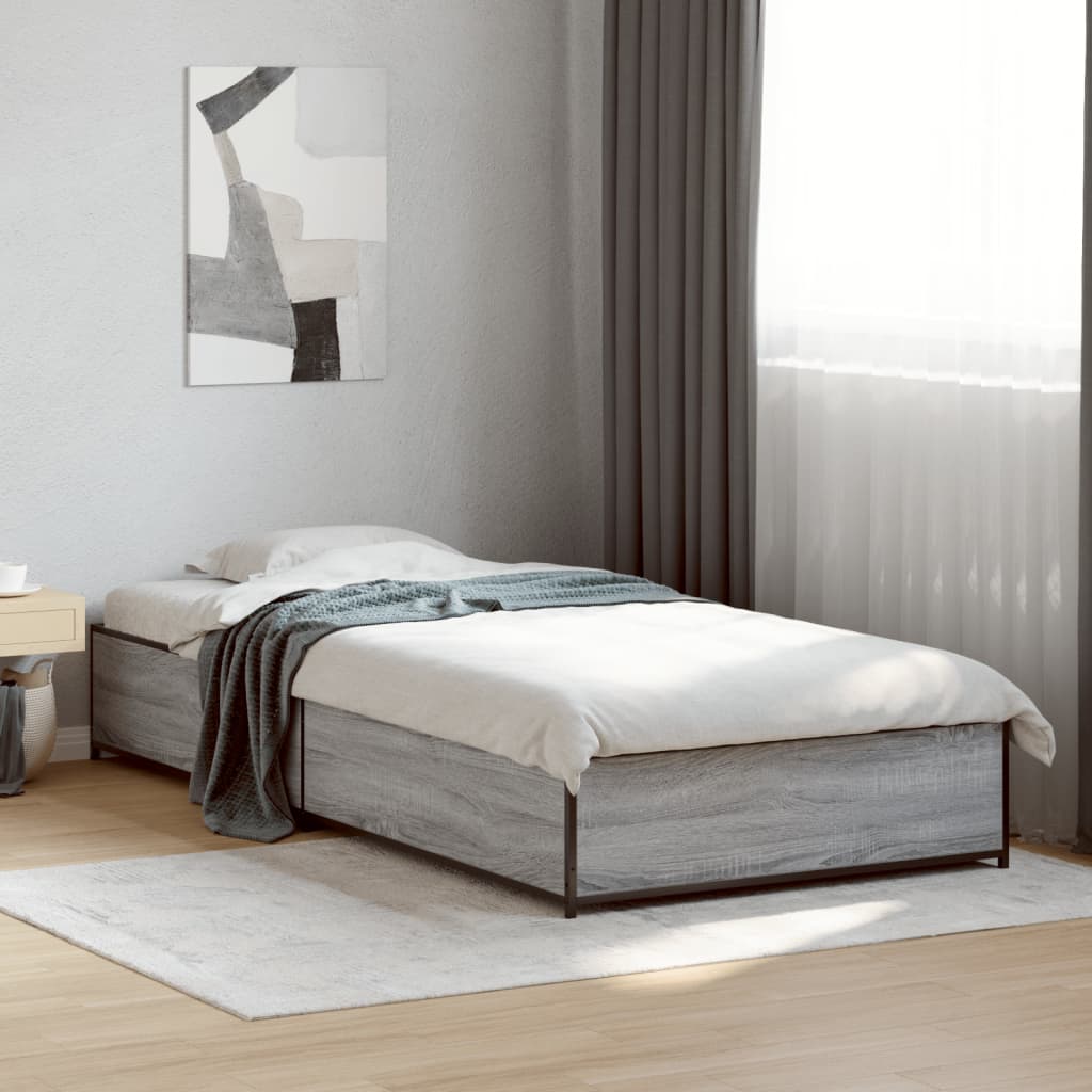 E-shop Multidom Posteľný rám sivý sonoma 90x190 cm kompozitné drevo a kov