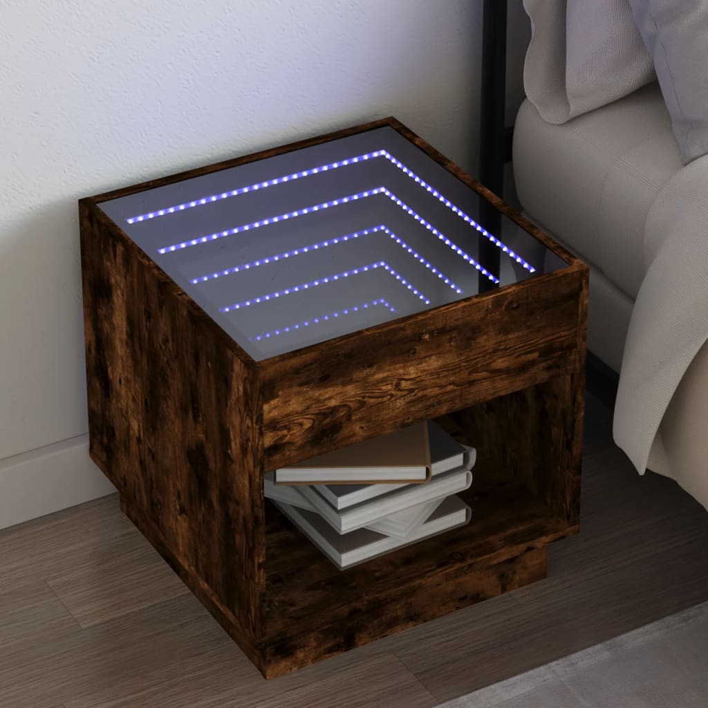 E-shop Multidom Nočný stolík s nekonečnými LED dymový dub 50x50x50 cm