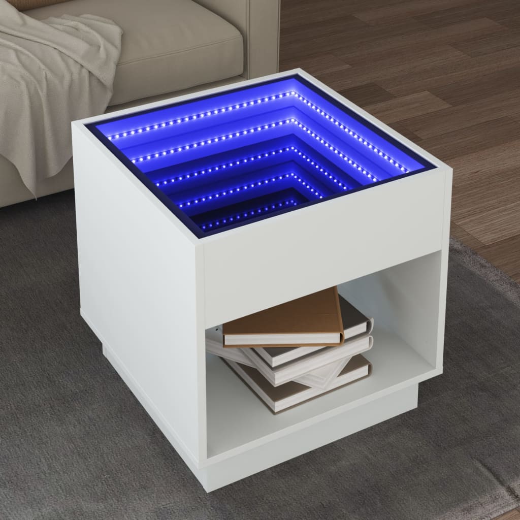 E-shop Multidom Konferenčný stolík s nekonečnými LED biely 50x50x50 cm