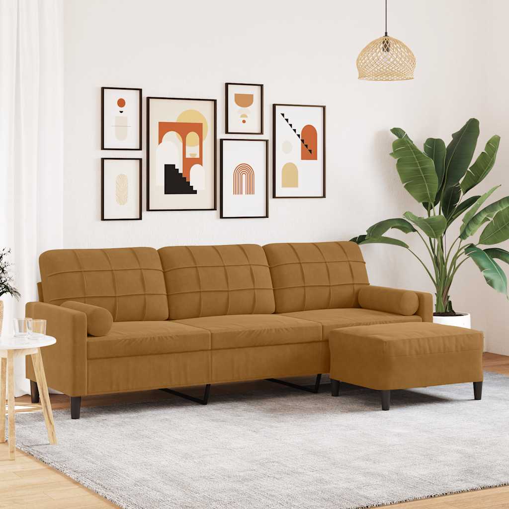E-shop Multidom 3-miestna pohovka s podnožkou hnedá 210 cm zamat