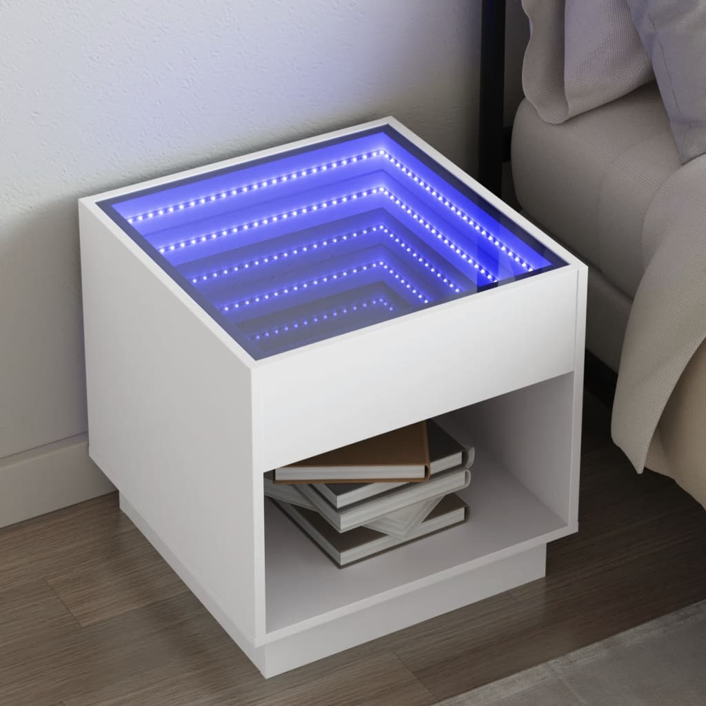E-shop Multidom Nočný stolík s nekonečnými LED biely 50x50x50 cm