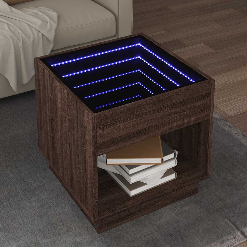 E-shop Multidom Konferenčný stolík s nekonečnými LED hnedý dub 50x50x50 cm