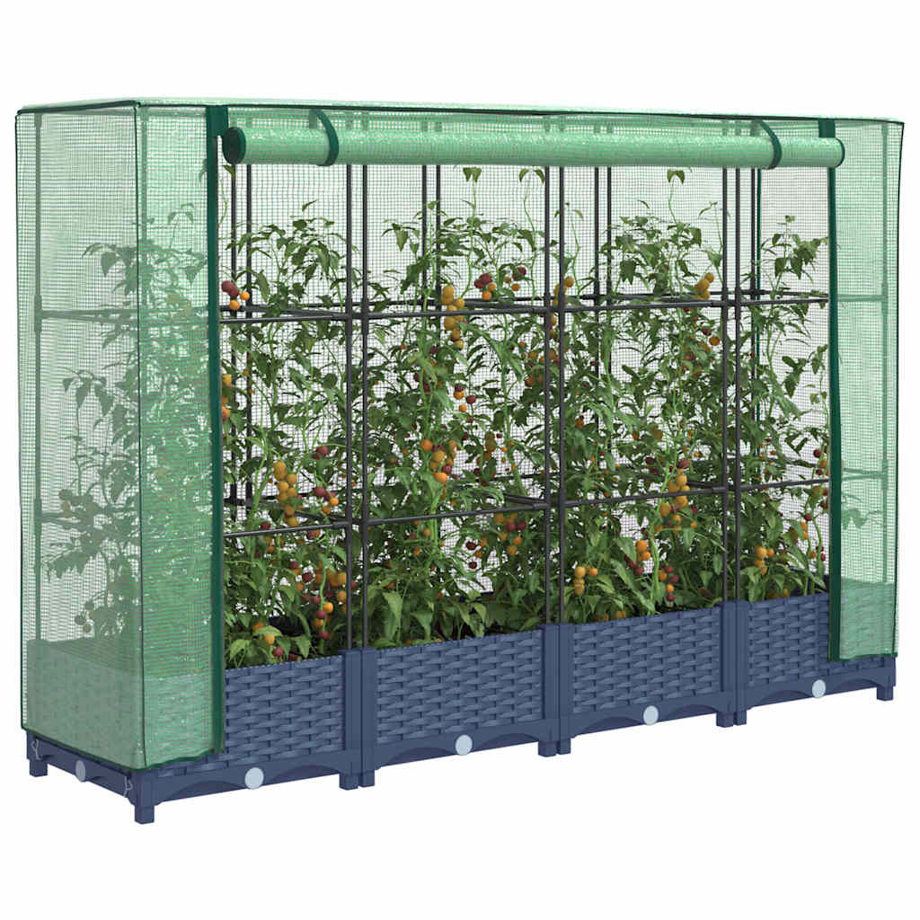 E-shop Multidom Vyvýšený záhon s krytom na skleník, ratanový vzhľad 160x40x123 cm