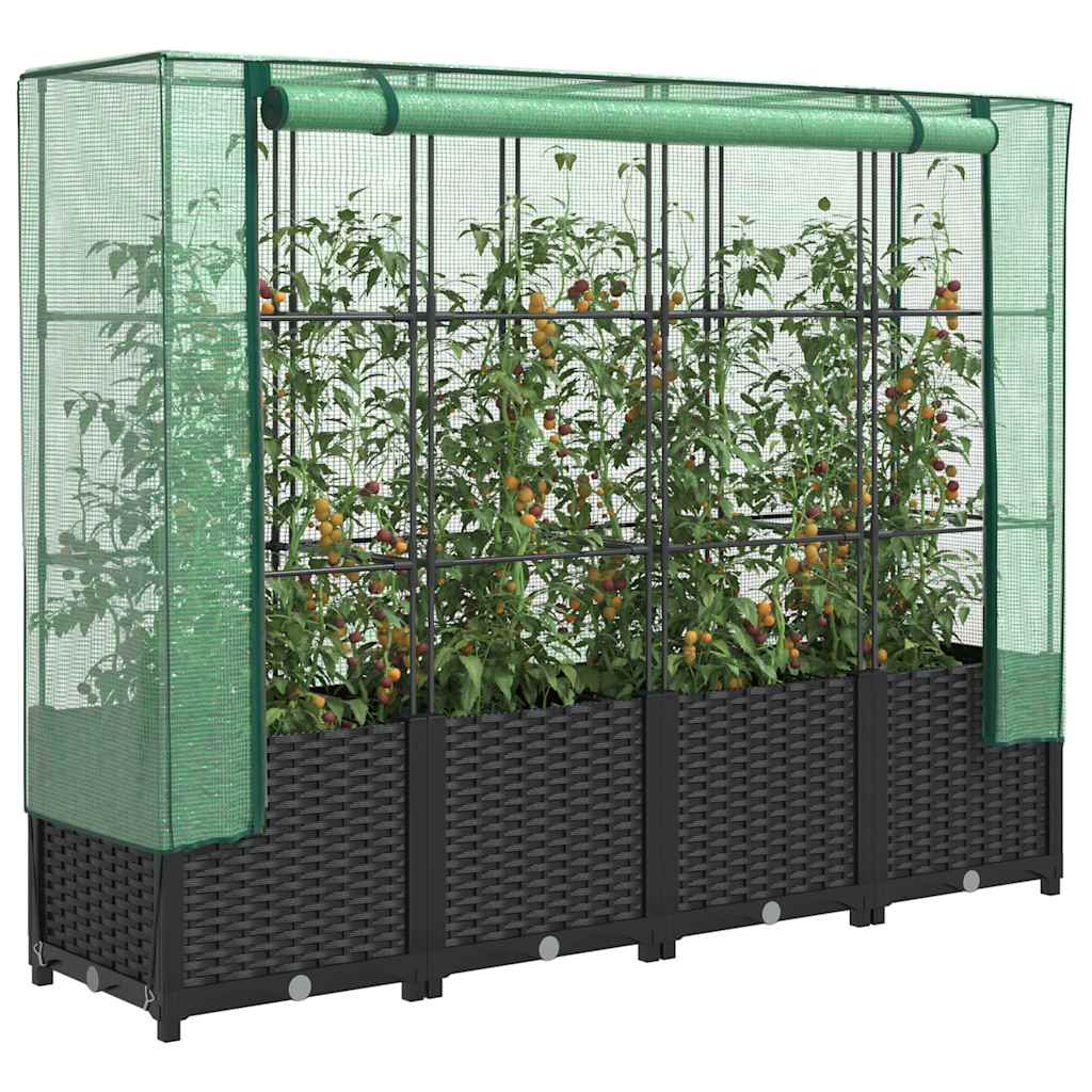 E-shop Multidom Vyvýšený záhon s krytom na skleník, ratanový vzhľad 160x40x138 cm