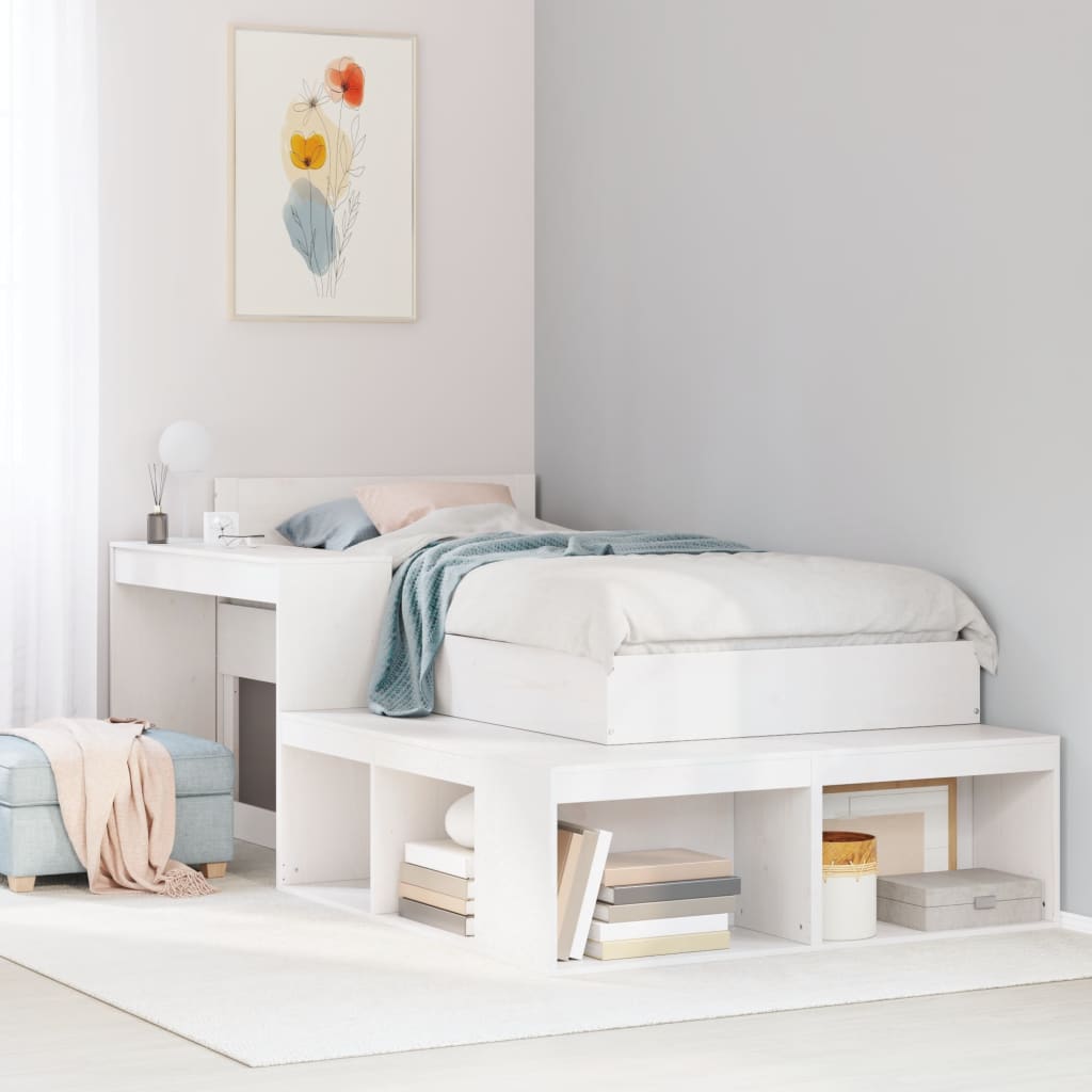 E-shop Multidom Nočný stolík s písacím stolom biely 232x122x75 cm masívne borovicové drevo