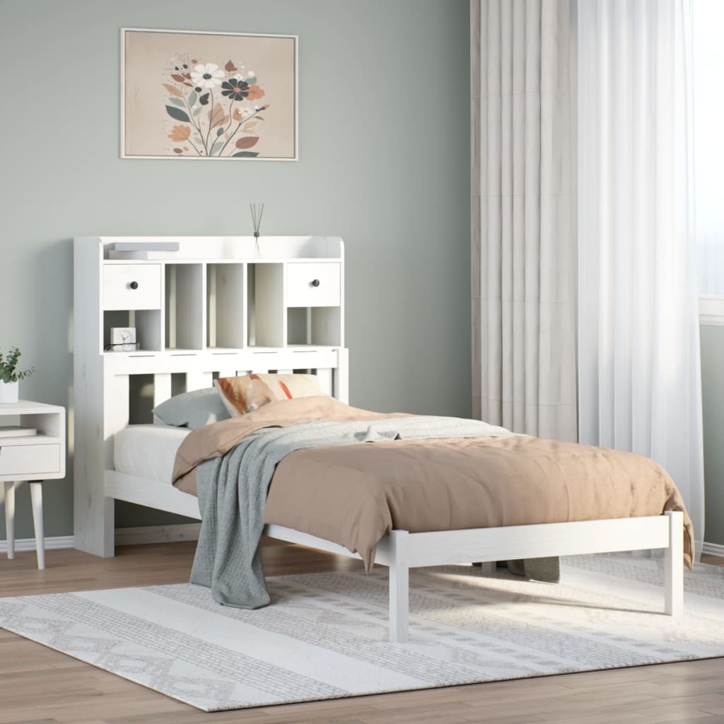E-shop Multidom Posteľ s knižnicou bez matraca biela 90x200 cm borovicový masív