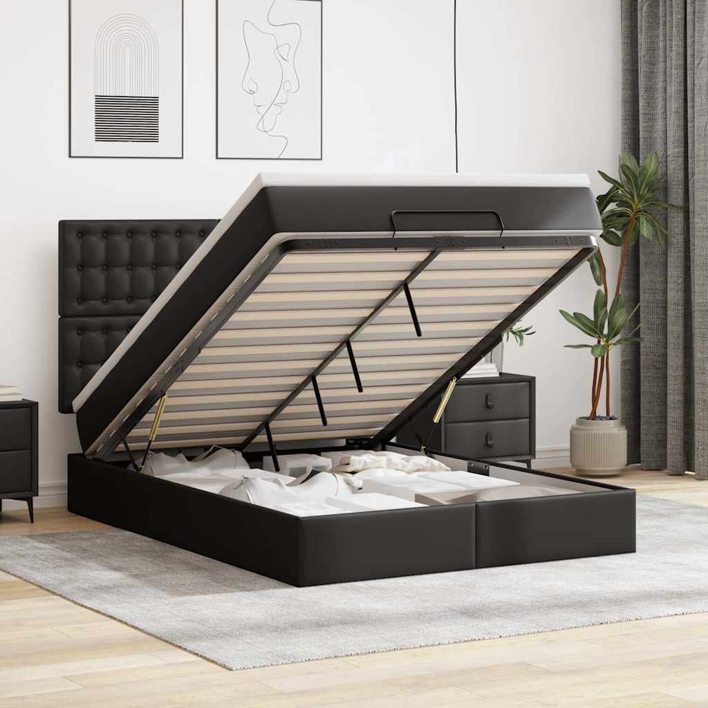E-shop Multidom Osmanský rám postele s matracom čierna 140x200 cm umelá koža