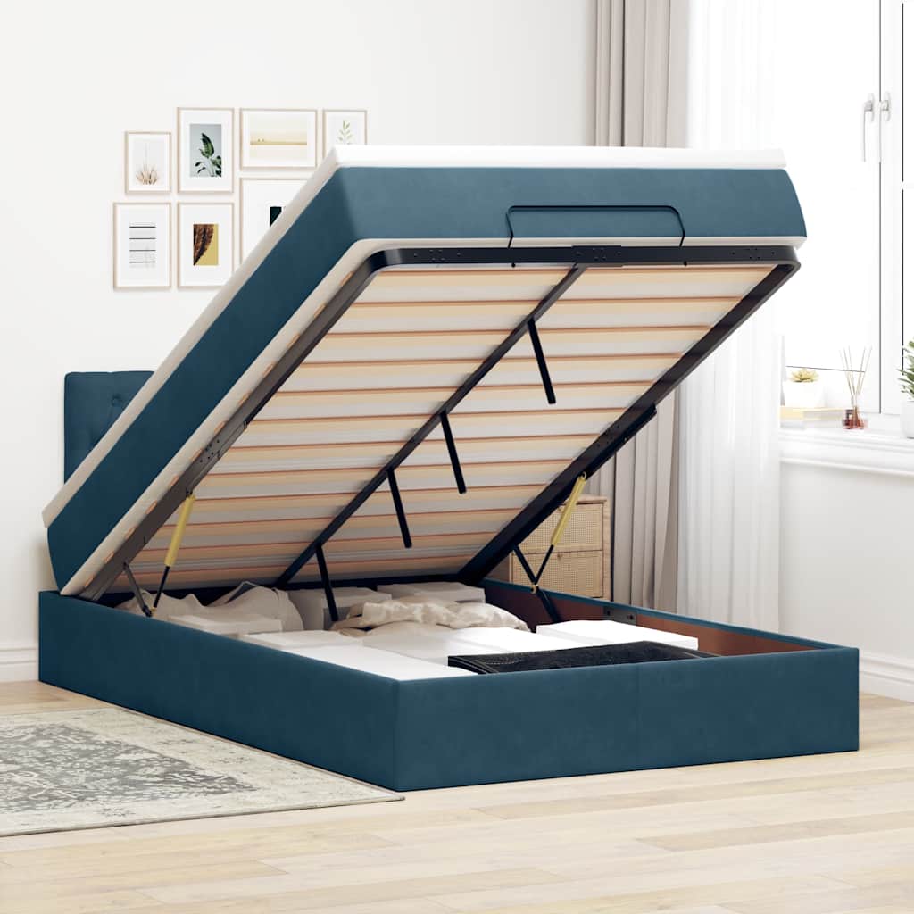 E-shop Multidom Osmanská posteľ s matracom a LED tmavomodrá 120x190cm zamat