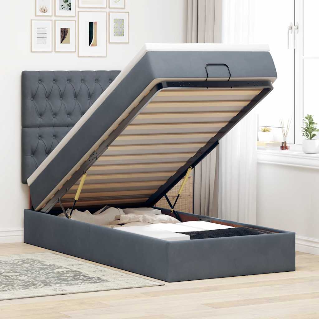 E-shop Multidom Osmanský rám postele s matracmi tmavosivá 80x200 cm zamat