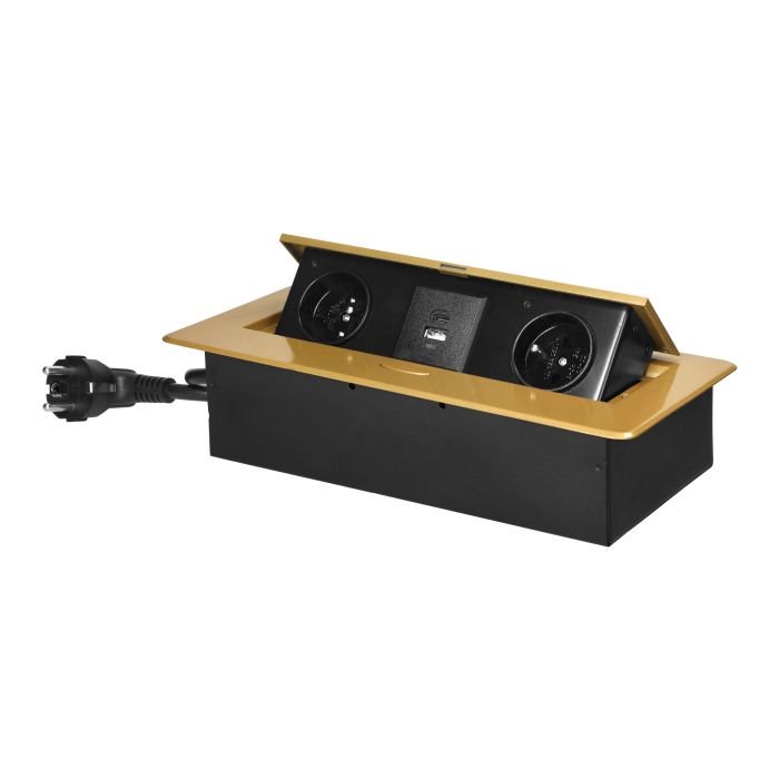E-shop Výklopný blok zapustený ORNO OR-GM-9035/C, 2x 230V, 2x USB (A+C type; 3.6A), farba zlatá OR-GM-9035/C