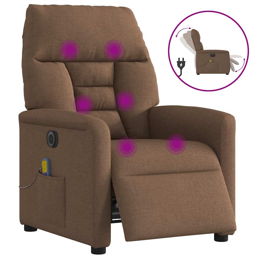 Multidom Elektrické masážne sklápacie kreslo hnedé látka