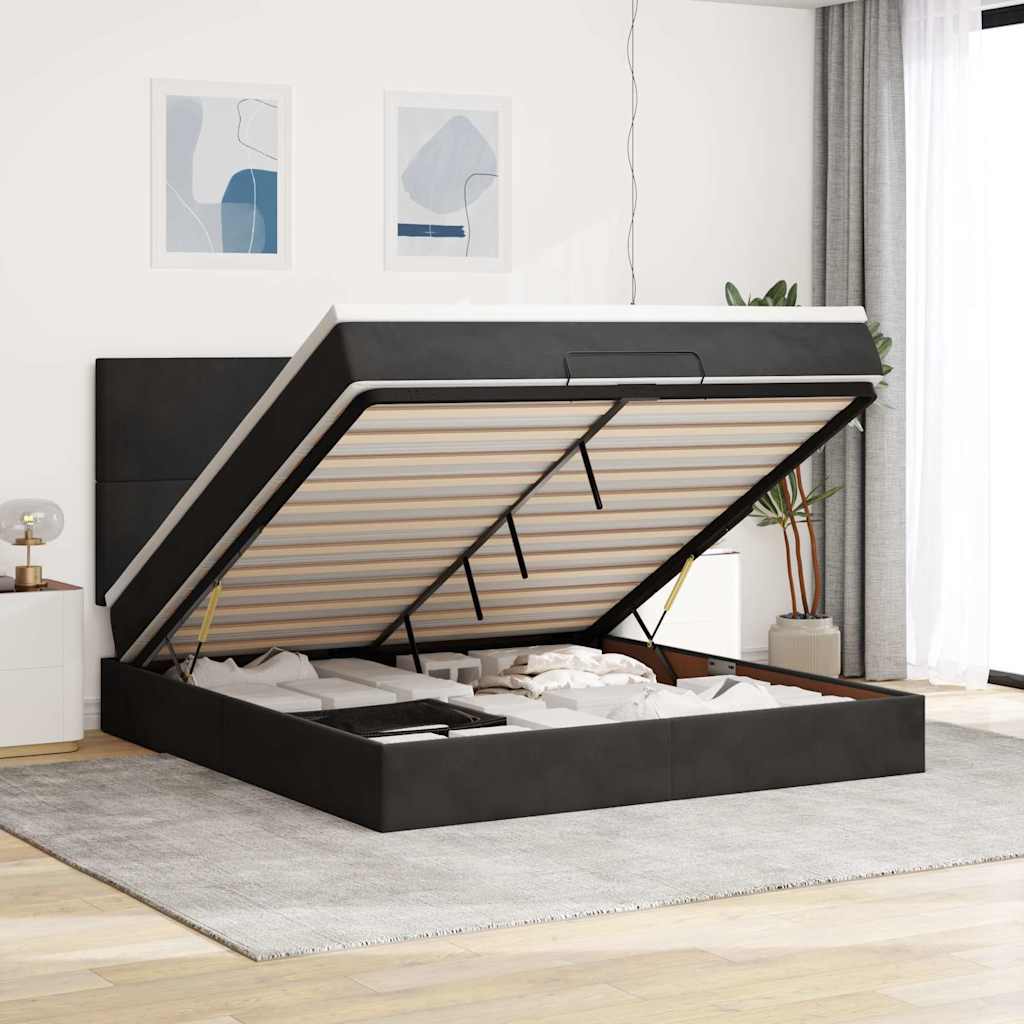 E-shop Multidom Osmanský rám postele s matracmi čierna 160x200 cm zamat