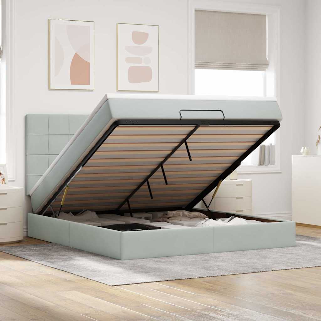 E-shop Multidom Osmanský rám postele s matracmi svetlosivá 160x200 cm zamat