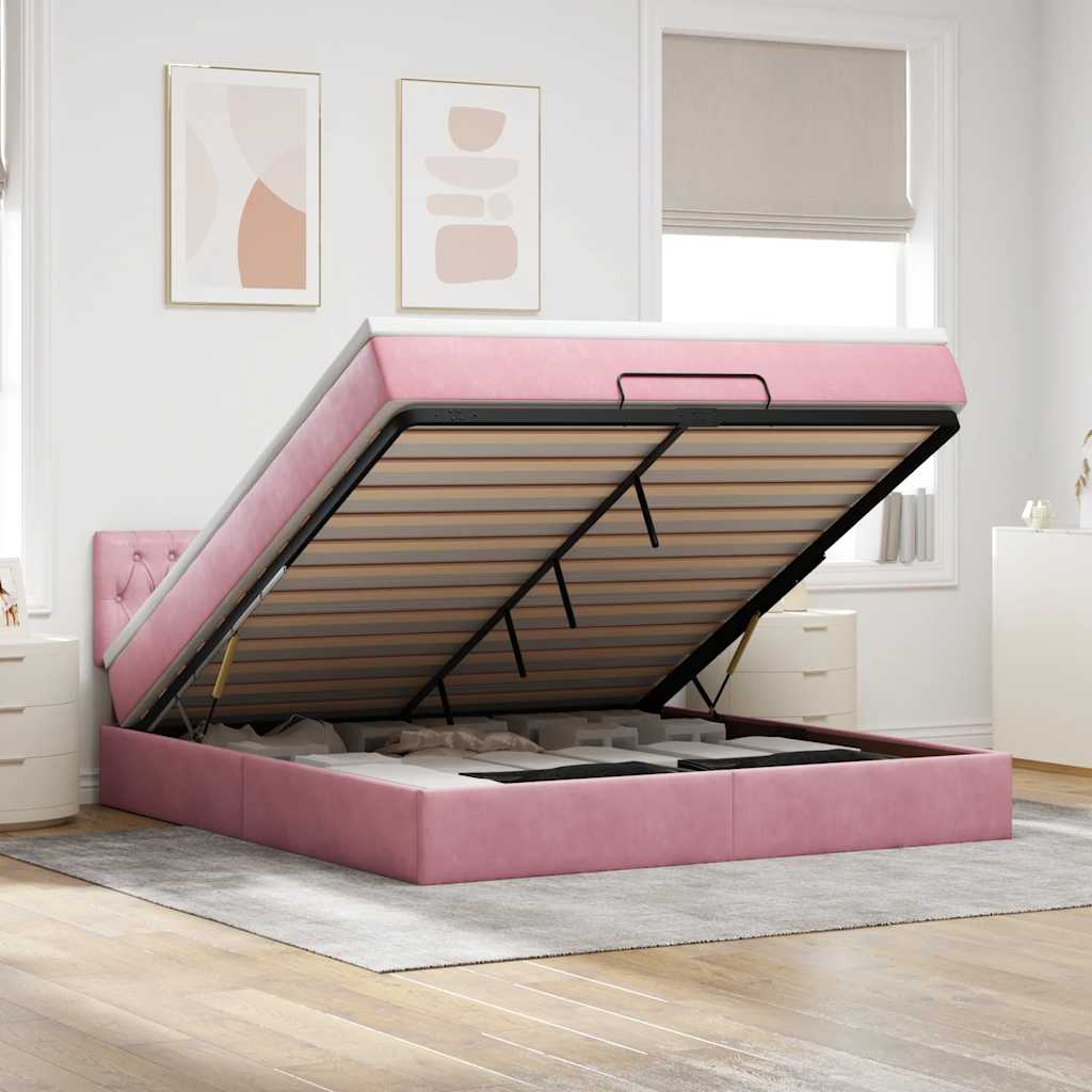 E-shop Multidom Osmanská posteľ s matracom Ružová 180x200cm Zamat