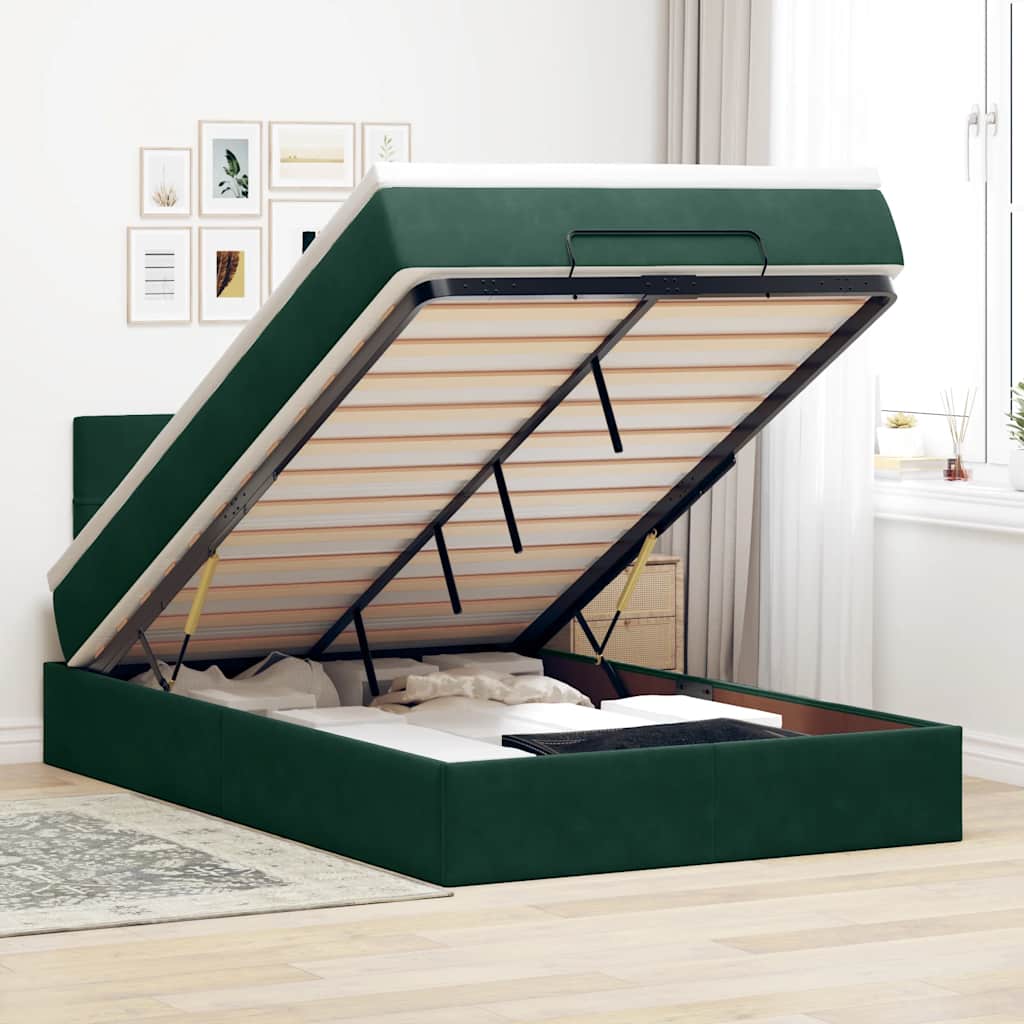 E-shop Multidom Osmanská posteľ s matracom Tmavo zelená 120x200cm Zamat