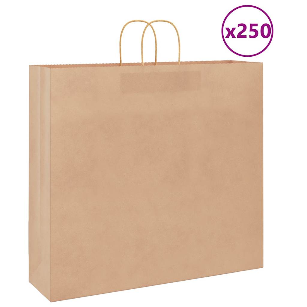 E-shop Multidom Papierové tašky 250 ks s rúčkami, hnedá, 54x15x49 cm