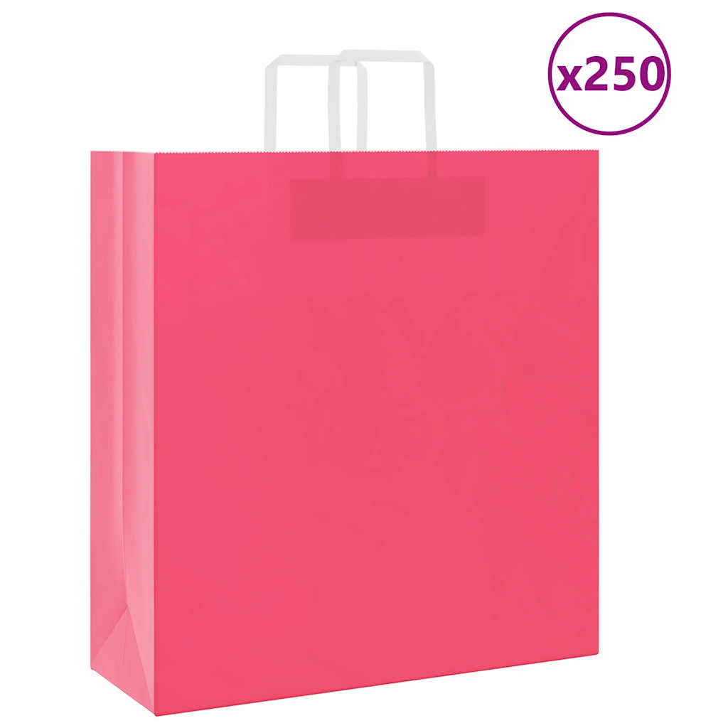 E-shop Multidom Papierové tašky 250 ks s rúčkami, ružové, 45x17x48 cm