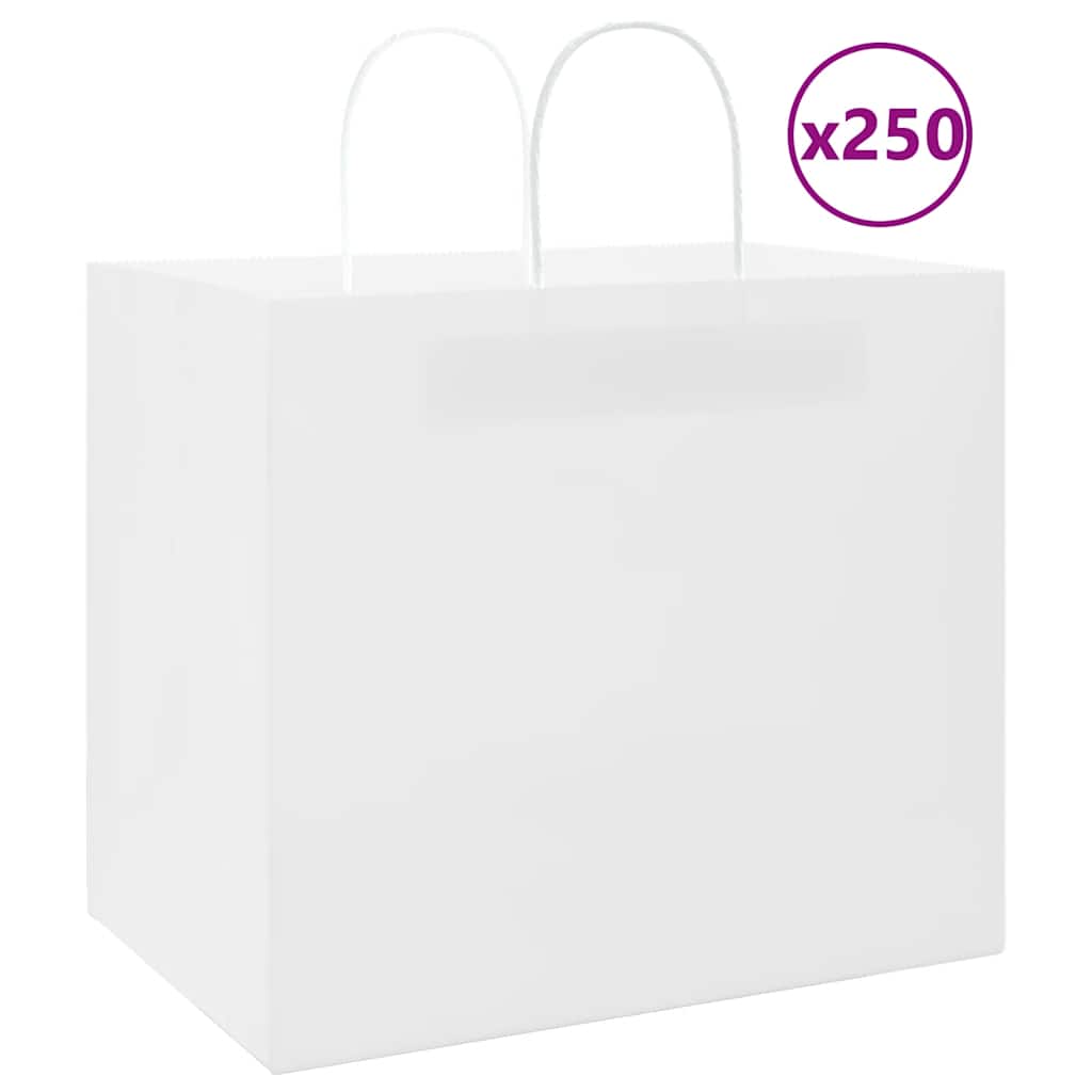 E-shop Multidom Papierové tašky 250 ks s rúčkami, biele, 32x22x28 cm