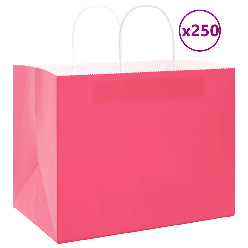 E-shop Multidom Papierové tašky 250 ks s rúčkami, ružové, 32x22x24 cm