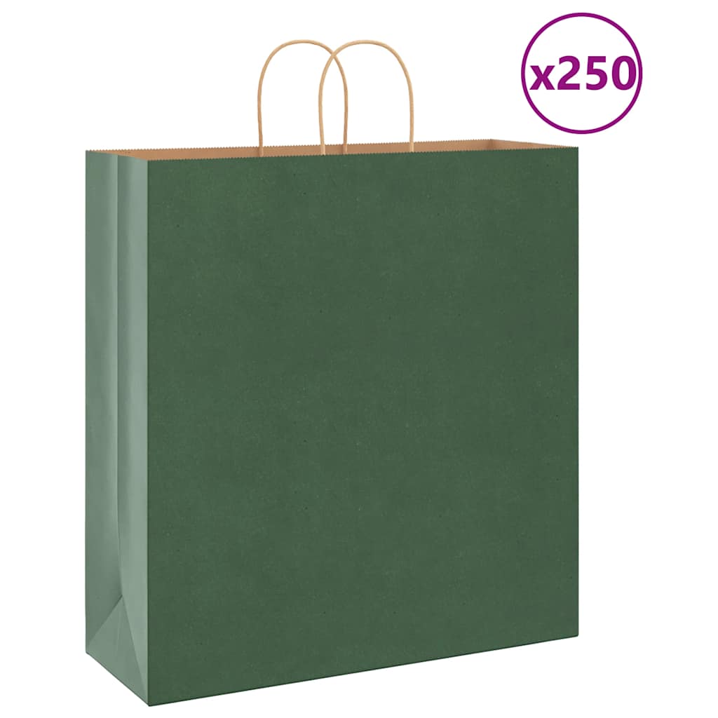E-shop Multidom Papierové tašky 250 ks s rúčkami, zelené, 45x17x48 cm