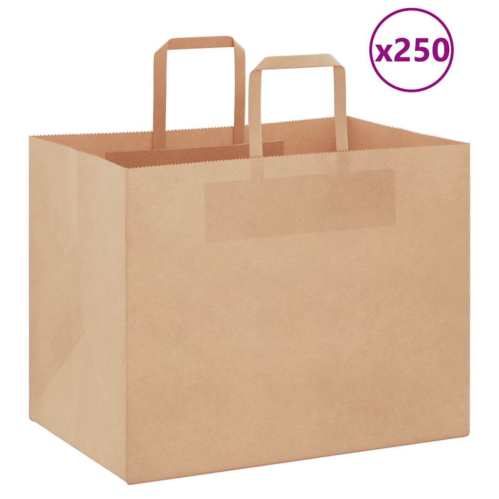 E-shop Multidom Papierové tašky 250 ks s rúčkami, hnedá, 32x22x24 cm