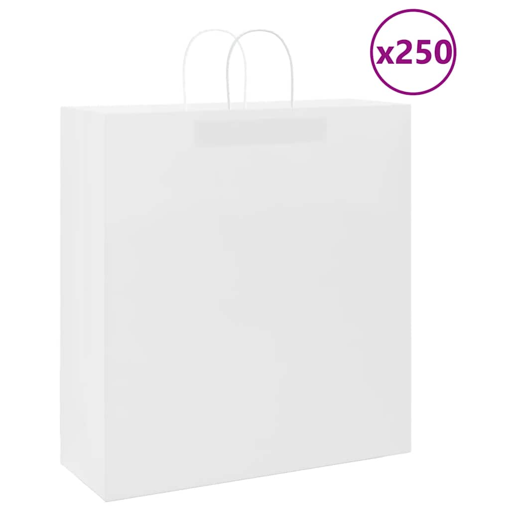 E-shop Multidom Papierové tašky 250 ks s rúčkami, biele, 45x17x48 cm