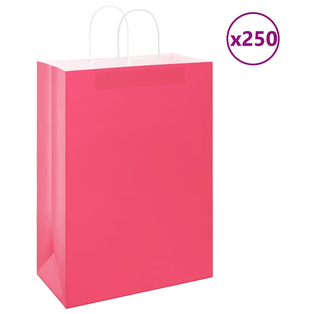 E-shop Multidom Papierové tašky 250 ks s rúčkami, ružové, 32x17x44 cm