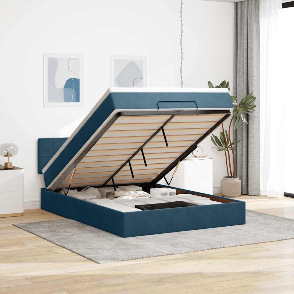 E-shop Multidom Osmanská posteľ s matracom Tmavomodrá 140x190cm Zamat