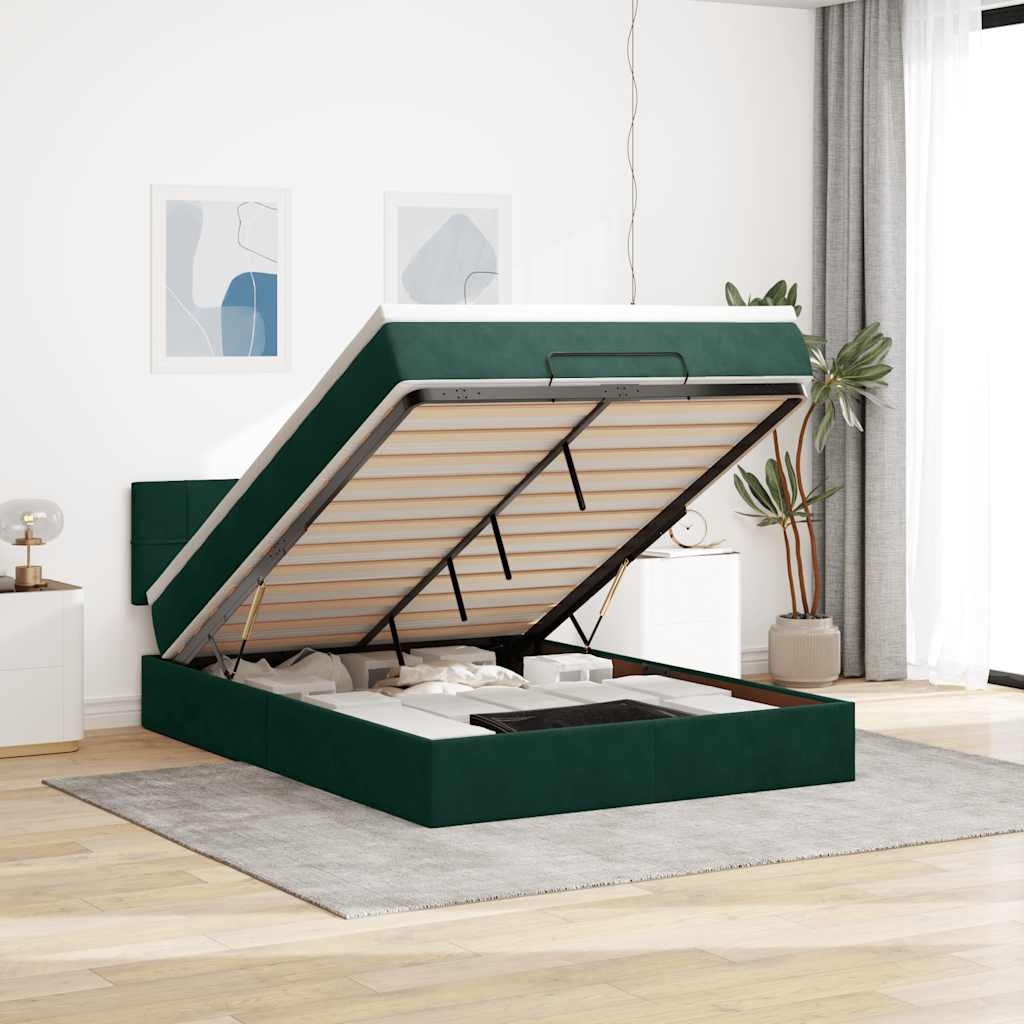 E-shop Multidom Osmanská posteľ s matracom Tmavo zelená 140x200cm Zamat