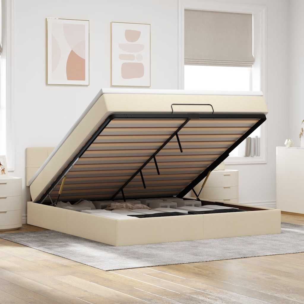 E-shop Multidom Osmanská posteľ s matracom a LED krémovou 180x200 cm Látka
