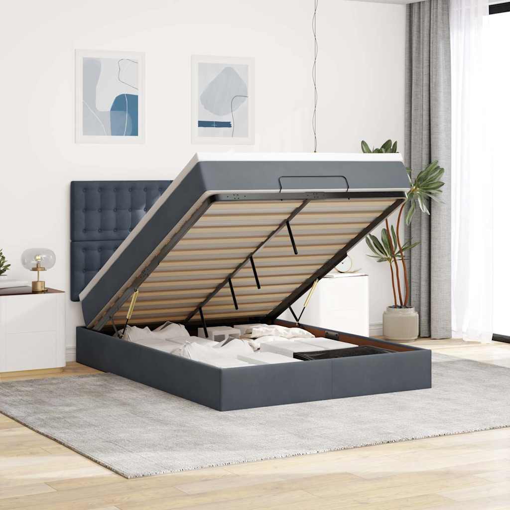 E-shop Multidom Osmanská posteľ s matracmi tmavošedá 140x190cm zamat