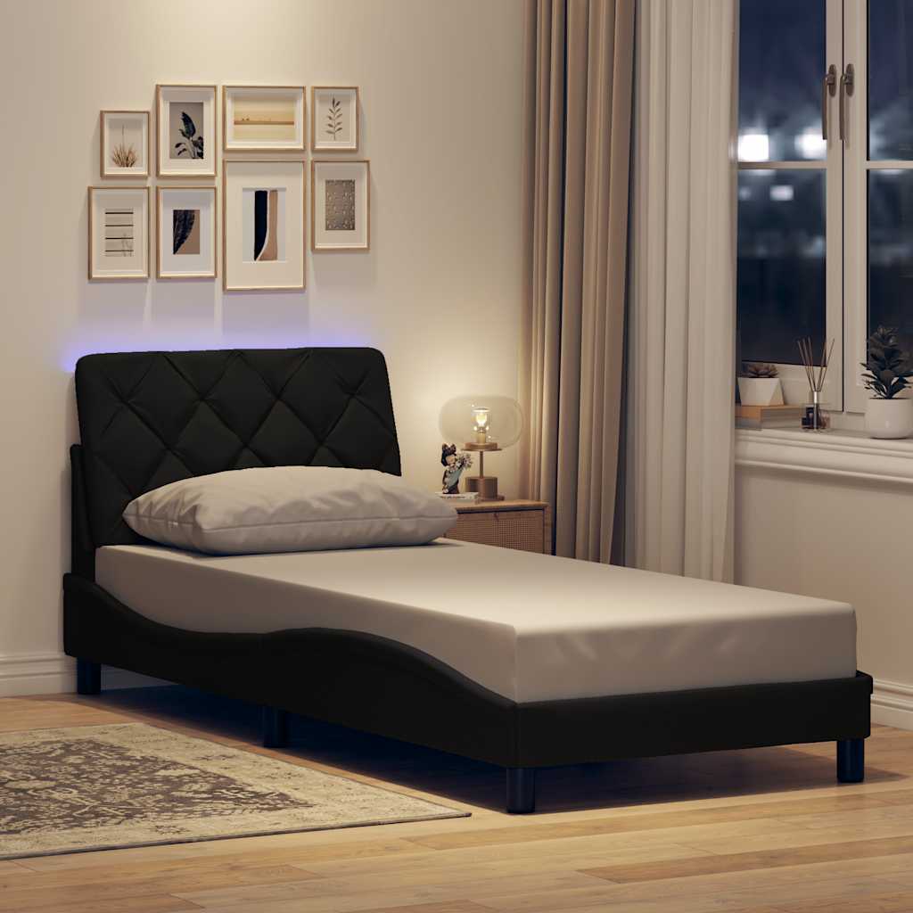 E-shop Multidom Rám postele s LED bez matraca Čierna 90x200 cm Látka