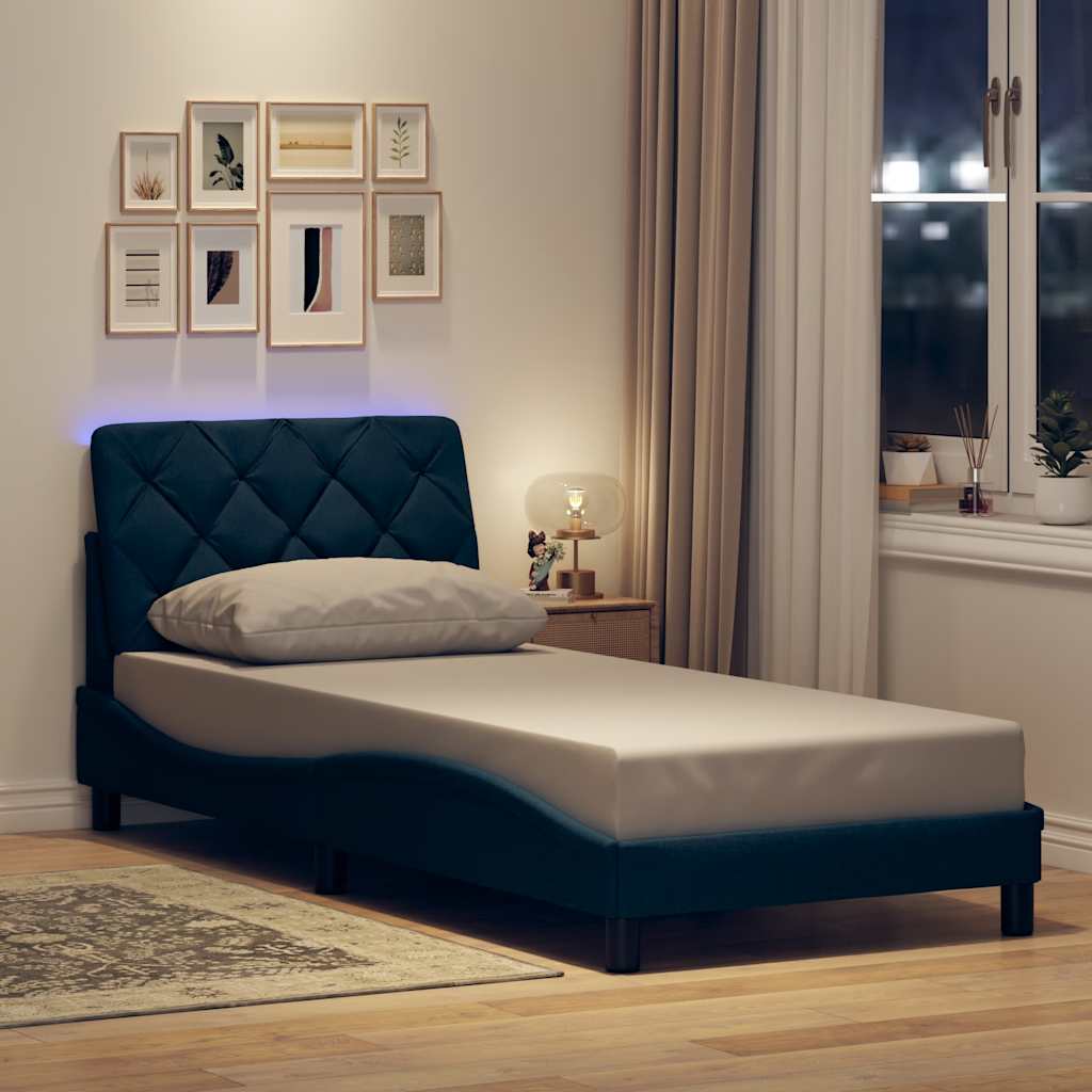 E-shop Multidom Rám postele s LED bez matraca Modrá 80x200 cm Látka