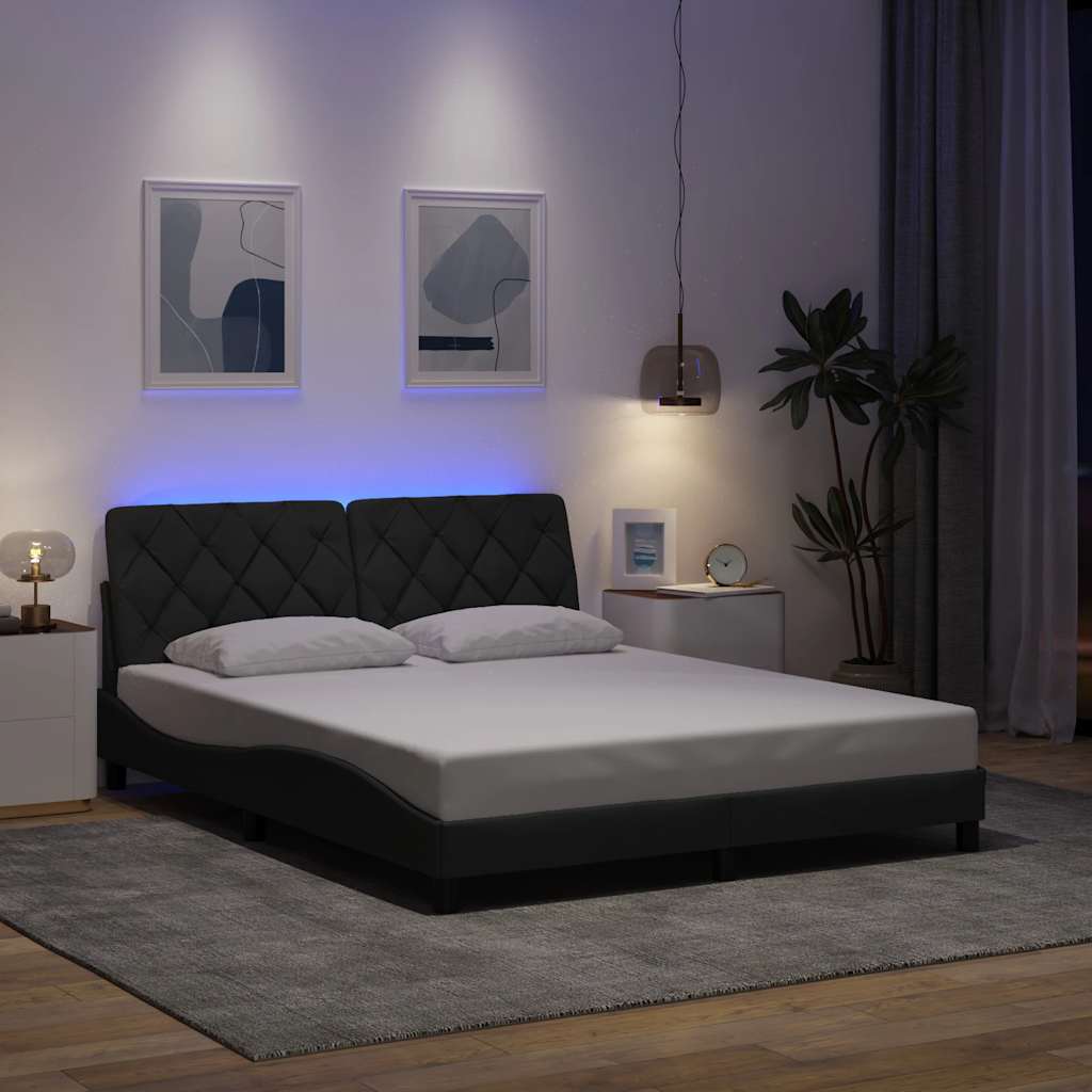 E-shop Multidom Rám postele s LED bez matraca tmavosivá 160x200 cm látka
