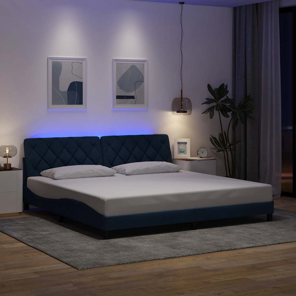 E-shop Multidom Rám postele s LED bez matraca modrá 200x200 cm látka