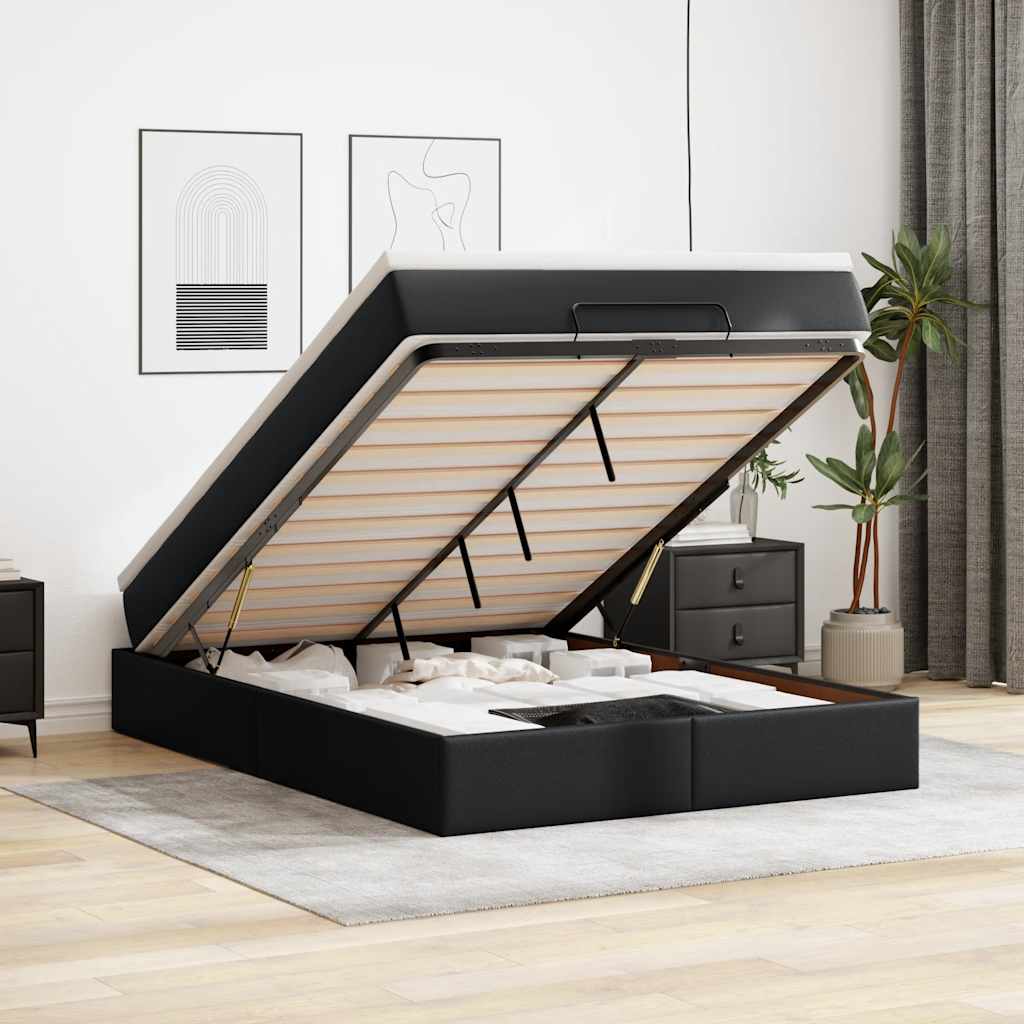 E-shop Multidom Osmanská posteľ s matracom Čierna 140x190cm umelá koža