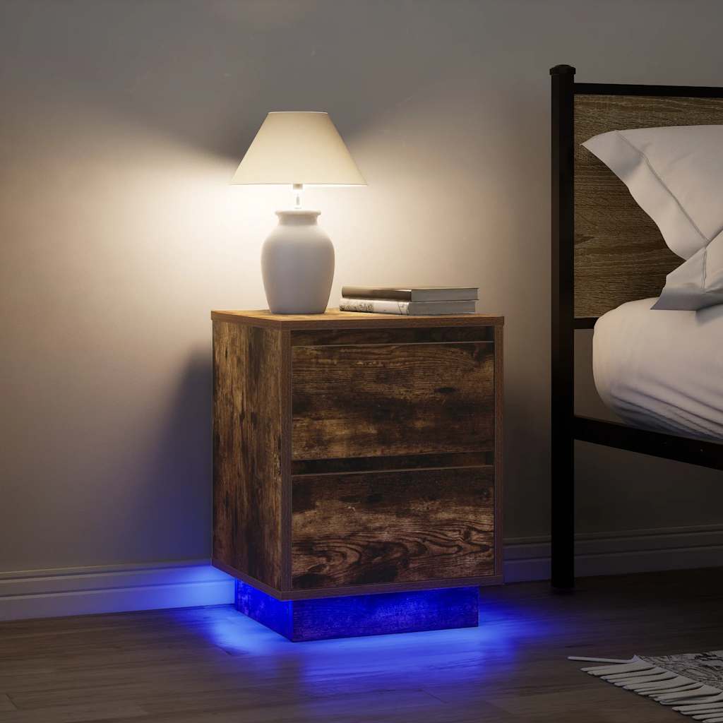 E-shop Multidom Nočné skrinky s LED osvetlením 2 ks Dub dymový 38x34x50 cm