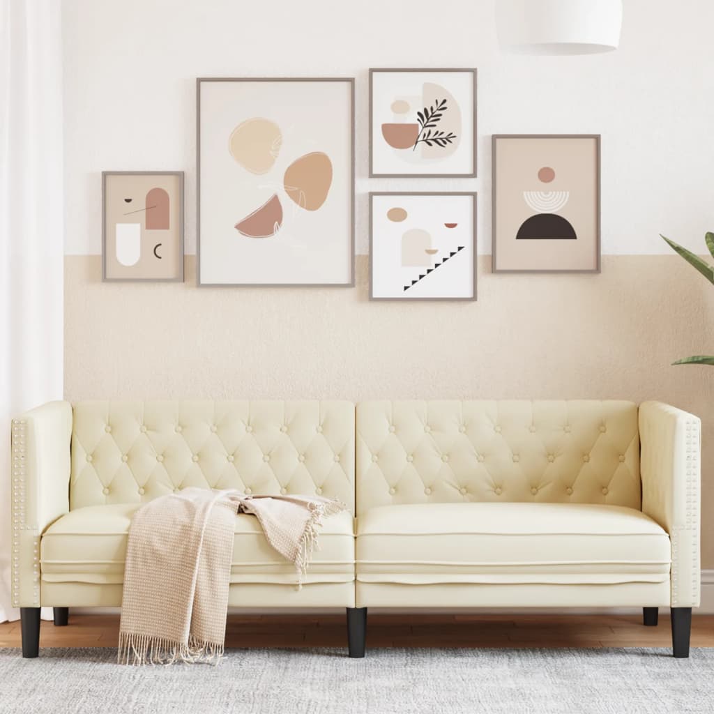 E-shop Multidom Pohovka chesterfield 3-miestna krémová umelá koža
