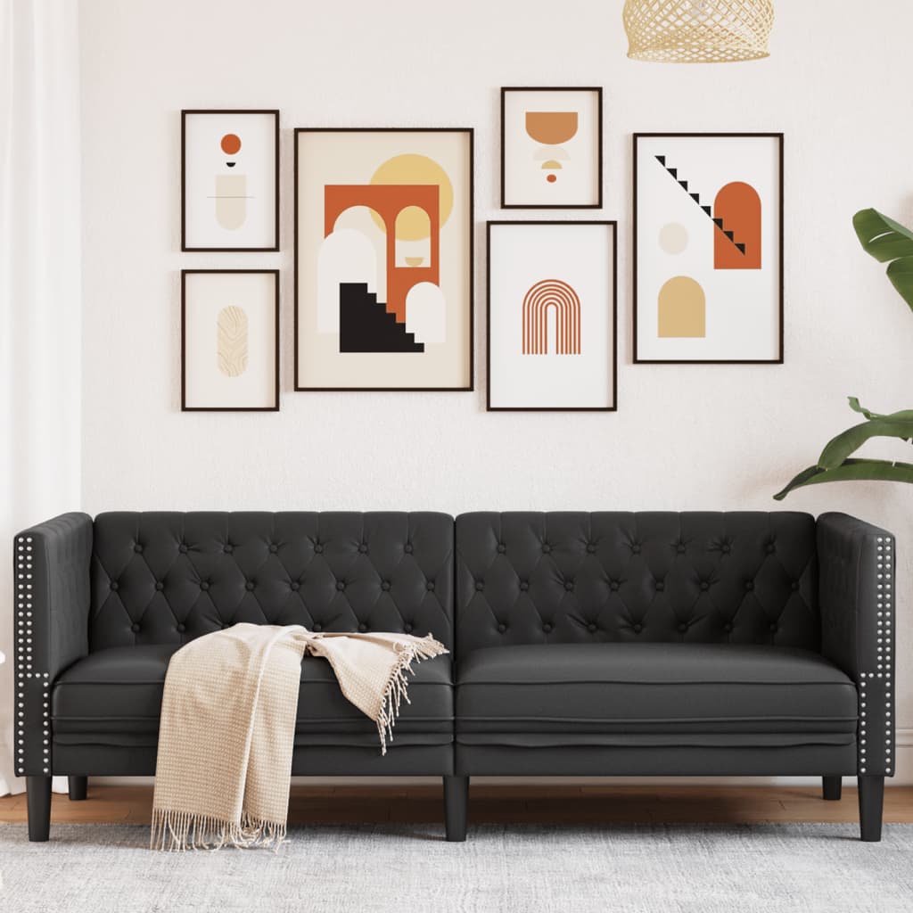 E-shop Multidom Pohovka chesterfield 3-miestna čierna umelá koža